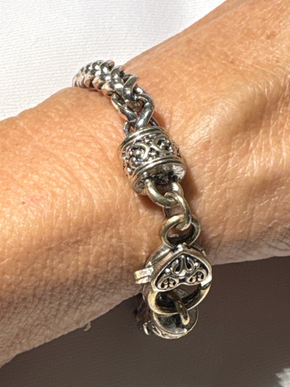 Brighton Style Silver Tone Chain Bracelet Heart Clasp Chunky Link 7.5–8”
